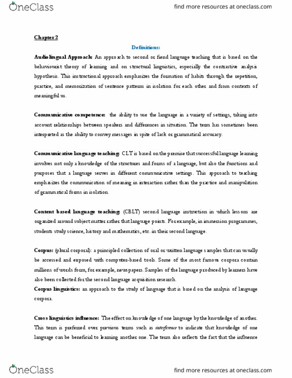 EDSL 305 Chapter Notes - Chapter Chapter 2: Pragmatics, Communicative Language Teaching, Corpus Linguistics thumbnail